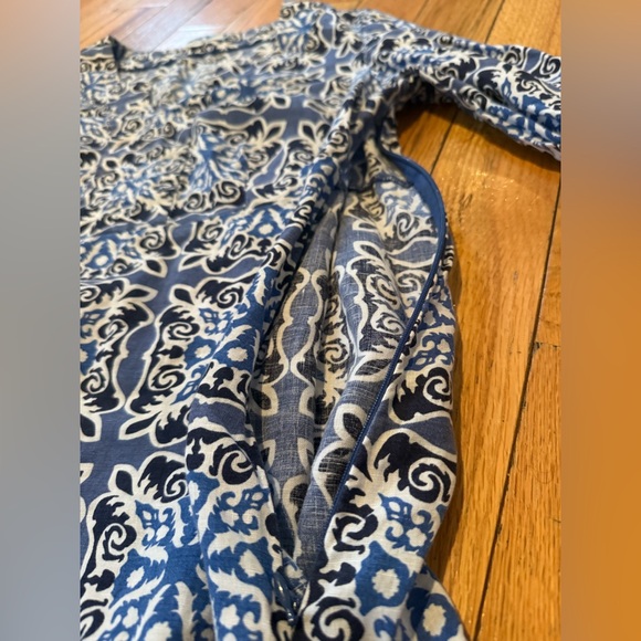 Boden 100% Linen Shift Dress Blue White Geometric Print 3/4 Sleeve Womens Sz 12R - Picture 8 of 13
